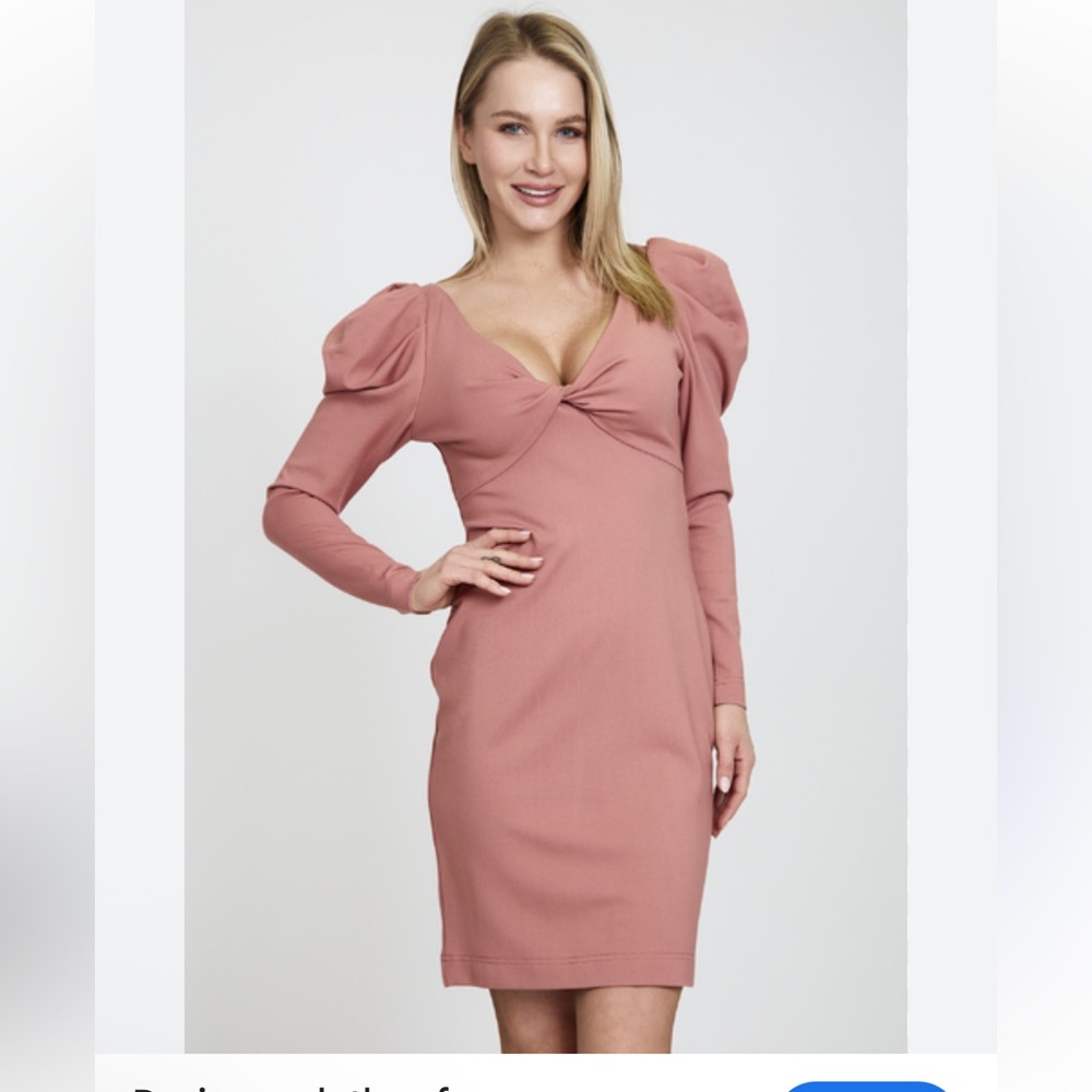 New! Andre Tan Pink Puff Sleeve Dress